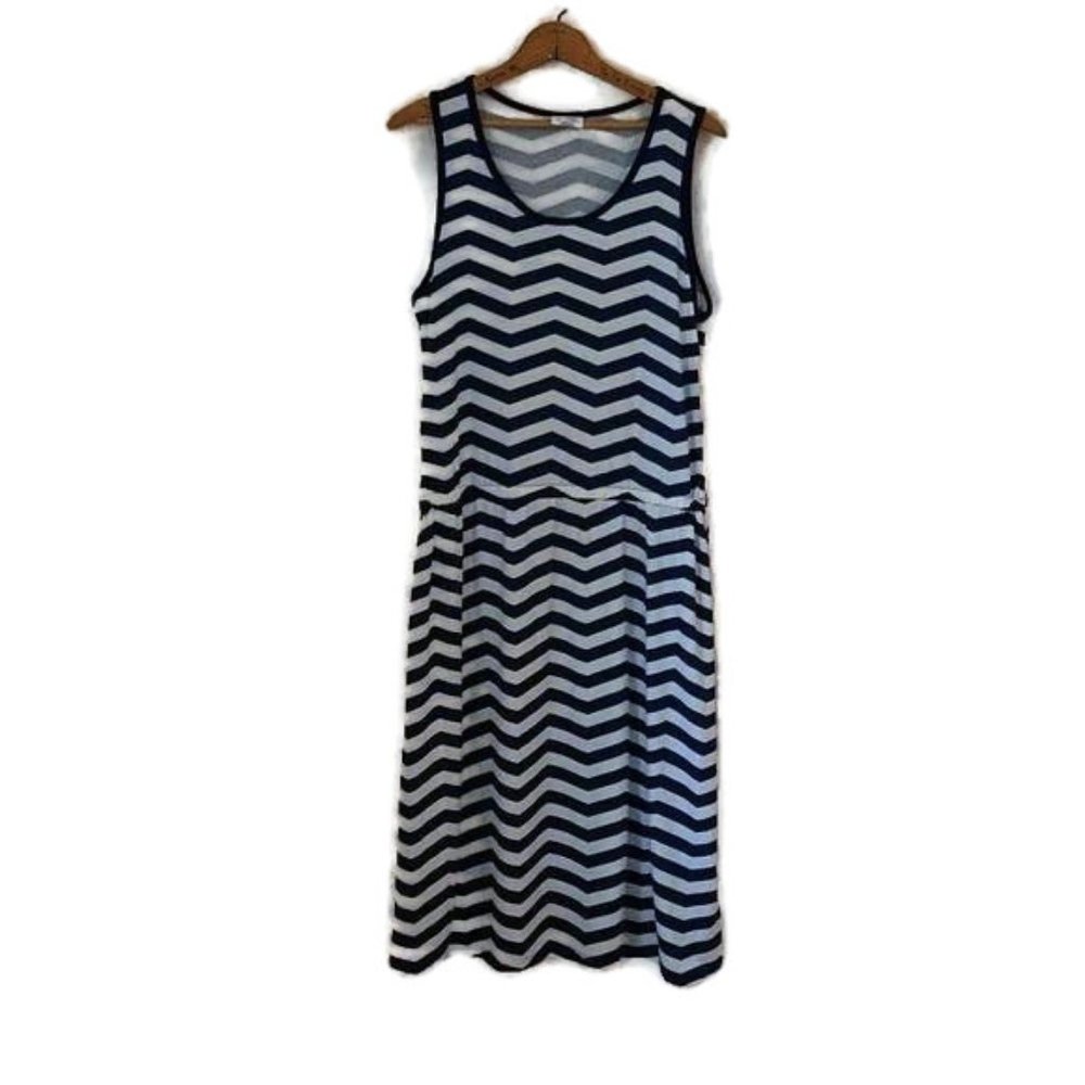 Lularoe Women's Size XL Navy White Chevron Stripe Nautical Sleeveless Dress New - Picture 1 of 9